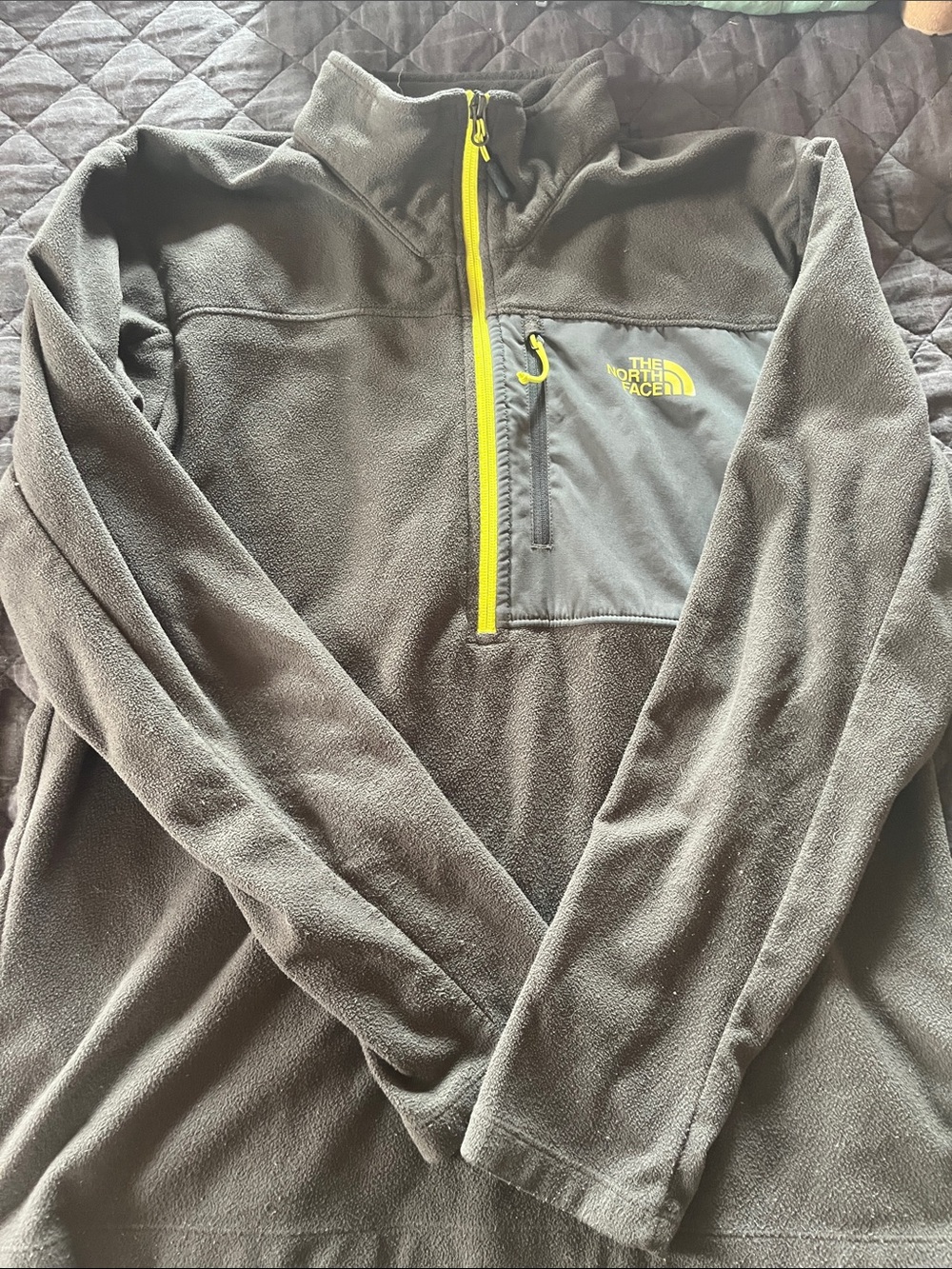 The North Face Black Fleece Pullover with Yellow Zipper and Logo